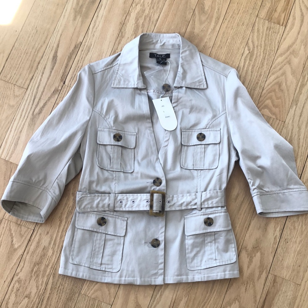 TALIE Khaki Button front Jacket W/Belt Size L NEW